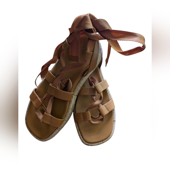 Gianvito Rossi Vitello Leather Cork Ribbon Brown Sandals sz 10 - Picture 13 of 14